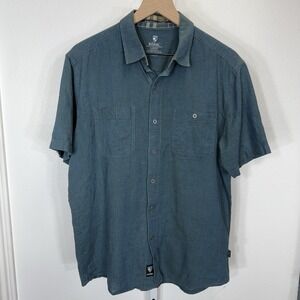 Kuhl Skorpio Cotton Linen Short Sleeve Button Up Shirt Men's Large Pacific Green